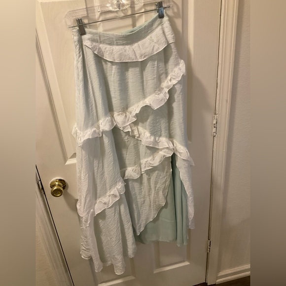 Romwe Fairycore Mermaid Solid Ruffle Trim Asymmetrical Hem Skirt - Picture 3 of 8